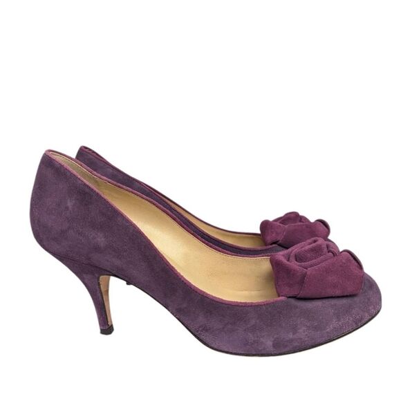Kate Spade Bloom Purple Suede 3D Rose Flower Pump Heels Womens 9 - Picture 1 of 7